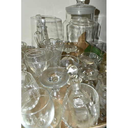 481 - THREE BOXES OF GLASS WARE, to include two red Whitefriars bowls with controlled bubbles, crystal dri... 