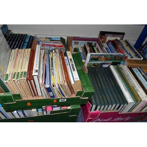 482 - FIVE BOXES OF BOOKS containing approximately 120 miscellaneous titles in hardback and paperback form... 