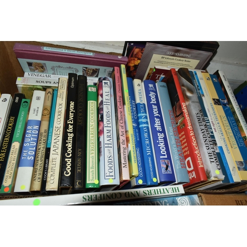 482 - FIVE BOXES OF BOOKS containing approximately 120 miscellaneous titles in hardback and paperback form... 