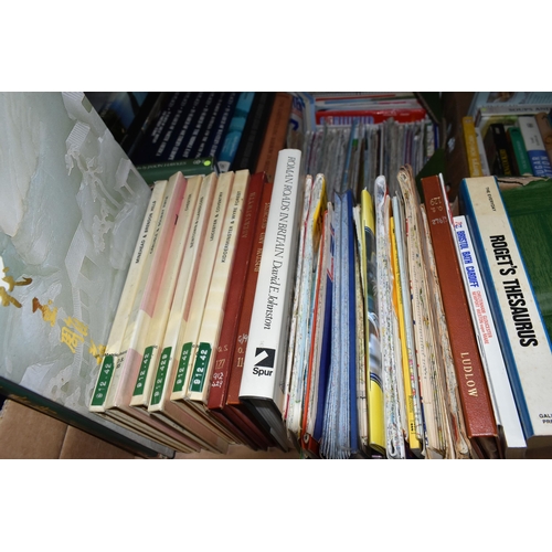 482 - FIVE BOXES OF BOOKS containing approximately 120 miscellaneous titles in hardback and paperback form... 