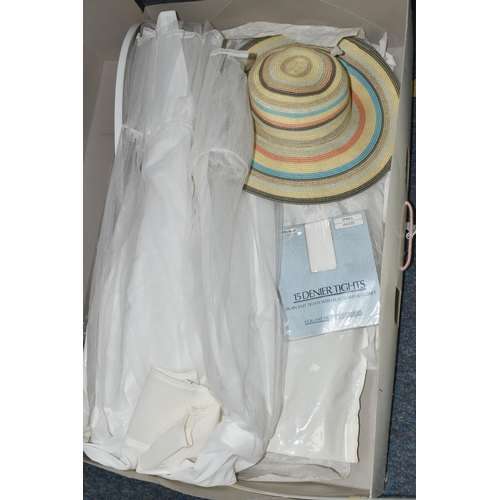 487 - A SMALL QUANTITY OF LADIES AND GENTS CLOTHING ETC, comprising a Berketex size 10 wedding dress, Eres... 