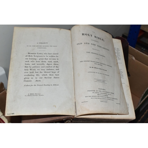 499 - FOUR ANTIQUARIAN BIBLES comprising a Broen's Self-Interpreting Family Bible, leather bound, brass cl... 