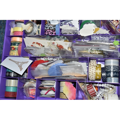 504 - THREE BOXES AND LOOSE ASSORTED CRAFTING SUPPLIES AND ACCESSORIES ETC, to include Spellbinders Grand ... 