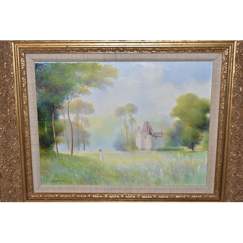 533 - KEN (K B) HANCOCK (BRITISH 1925-2014) 'COUNTRY HOUSE WITH KATE', a French impressionist style landsc... 