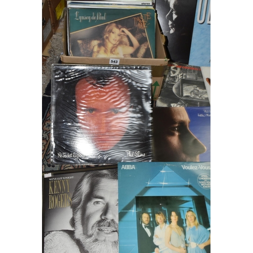 543 - ONE BOX OF L.P RECORDS, thirty one records to include artists Phil Collins, 10cc, Stevie Nicks, Wing... 