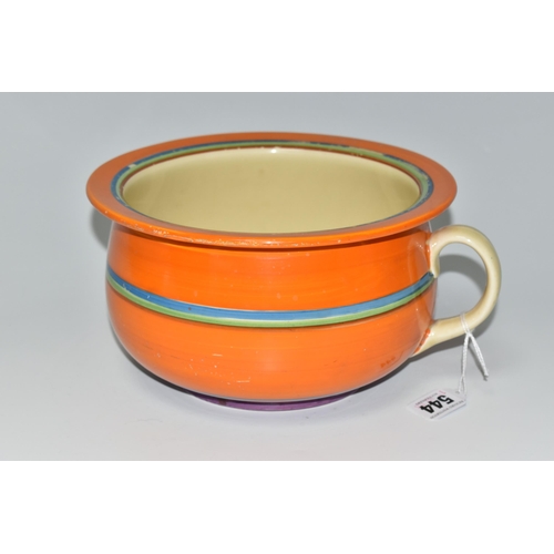 544 - A 'FANTASQUE' CHAMBER POT BY CLARICE CLIFF, Wilkinson Ltd. orange, blue, purple and green banding de... 