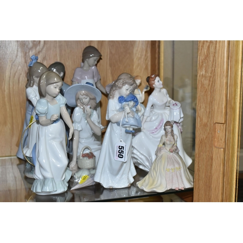 550 - A GROUP OF NAMED PORCELAIN FIGURINES, comprising Royal Doulton figures 'Paula' HN 3234 and 'Carol' H... 