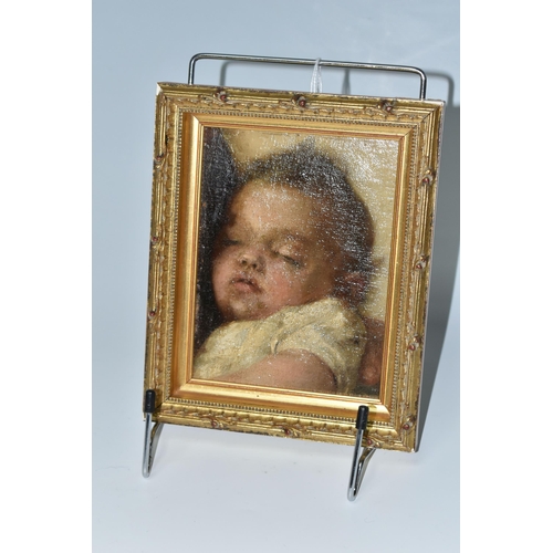 551 - A LATE 19TH / EARLY 20TH CENTURY PORTRAIT OF A SLEEPING BABY, no visible signature, oil on canvas, a... 