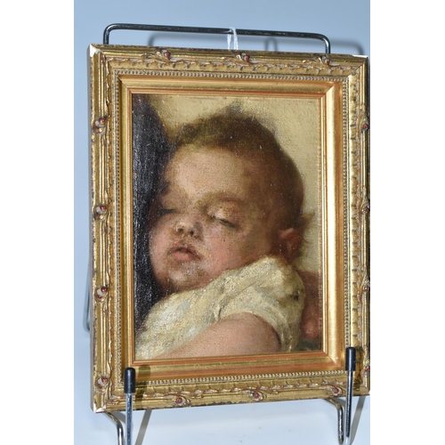 551 - A LATE 19TH / EARLY 20TH CENTURY PORTRAIT OF A SLEEPING BABY, no visible signature, oil on canvas, a... 