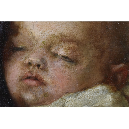 551 - A LATE 19TH / EARLY 20TH CENTURY PORTRAIT OF A SLEEPING BABY, no visible signature, oil on canvas, a... 