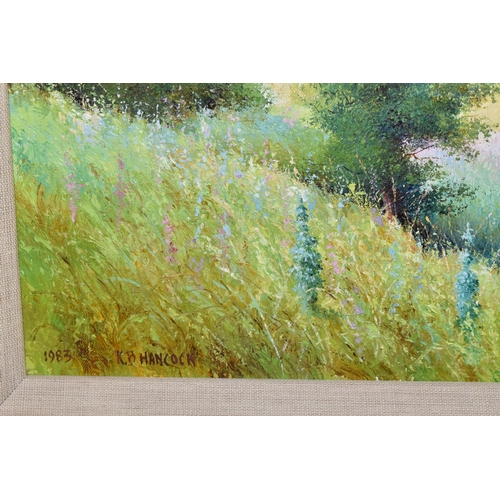 565 - KEN (K B) HANCOCK (BRITISH 1925-2014) 'SUMMER CORNFIELDS', a French impressionist style landscape de... 