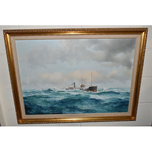 566 - KEN (K B) HANCOCK (BRITISH 1925-2014) A FISHING TRAWLER IN A SWELL, inspired by the John Masefield p... 