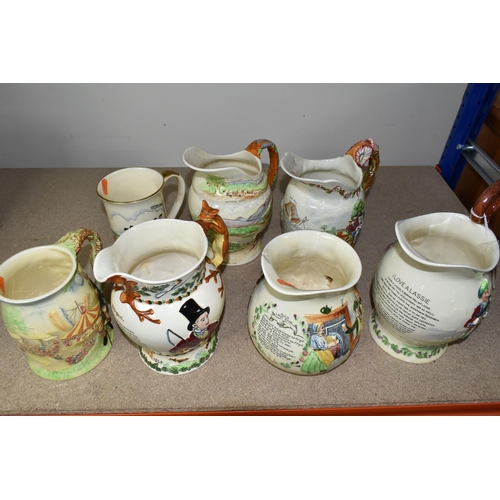 460 - A GROUP OF CROWN DEVON JUGS AND TANKARDS, jugs comprising I Love a Lassie (no musical movement, end ... 