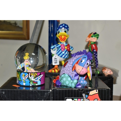 478 - FOUR BOXED ENESCO DISNEY BRITTO FIGURES, comprising Eeyore no 4050481, Peter Pan no 4056846 (head br... 