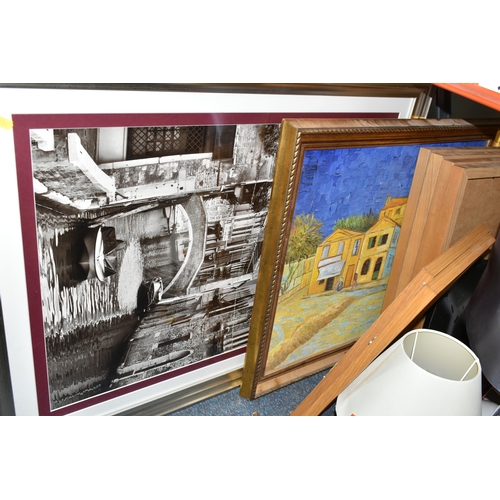 484 - A BOX AND LOOSE CERAMICS, PICTURES, LAMPS AND SUNDRY ITEMS, to include Honiton pottery animal money ... 