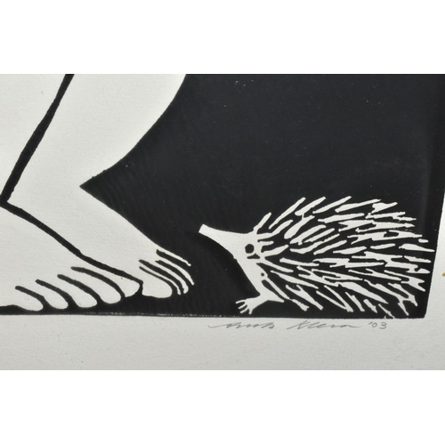 573 - ANITA KLEIN (AUSTRALIA 1960) 'LADY WITH HEDGEHOG', a signed limited edition woodcut print 39/50, sig... 