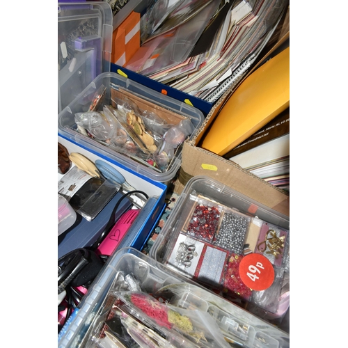 581 - SEVEN BOXES AND LOOSE PAPERCRAFTING SUPPLIES, to include 12'' x 12'', A4, A5 and smaller papers, car... 