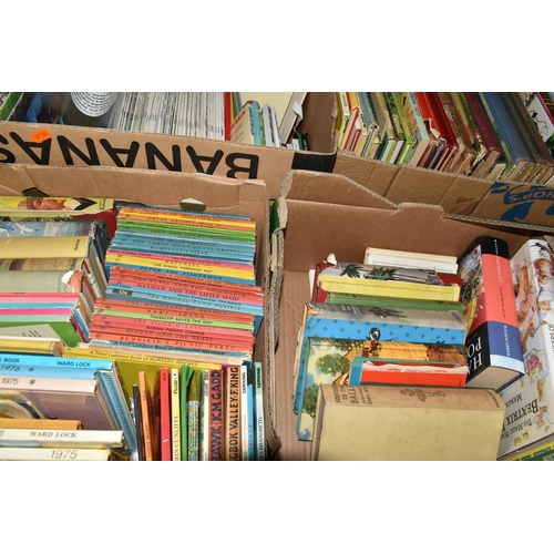 595 - FIVE BOXES OF BOOKS, containing a large quantity of Children's titles, annuals, stories, educational... 