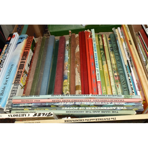 595 - FIVE BOXES OF BOOKS, containing a large quantity of Children's titles, annuals, stories, educational... 