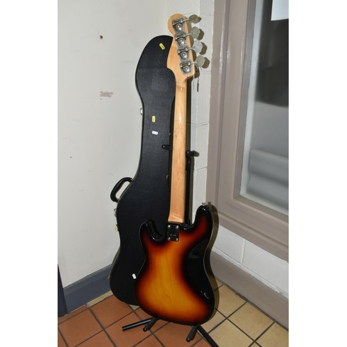 615 - A JAPANESE 'COLUMBUS' ELECTRIC  BASE GUITAR with a protective hard carry case, with a maple wooden n... 