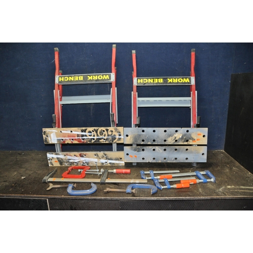 1070 - TWO RECORD 4 G CLAMPS, THREE DRAPER CLAMPS, a large clamp, two other g clamps and two work benches (... 