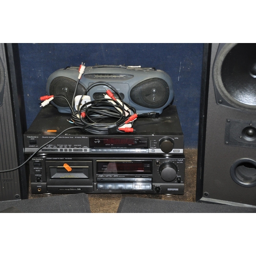 1076 - A TECHNICS AND MISSION COMPONENT HI FI comprising of a ST-G570L tuner, a RS-BX606 tape player, a pai... 