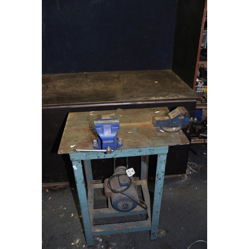 1108 - A BESPOKE METAL WORKTABLE width 61cm depth 41cm height 77cm fitted with a vintage motor to underside... 