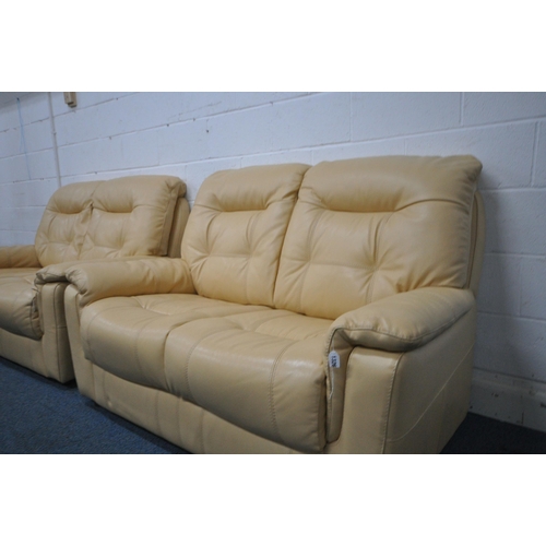 1326 - A PAIR OF CREAM TWO SEATER SOFAS, length 153cm x depth 100cm x height 100cm, along with a matching a... 