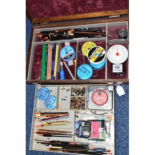 583 - TWO BOXES OF MISCELLANEOUS SUNDRIES, to include a B.C.E 'Alex Higgins' snooker cue with hard case, a... 