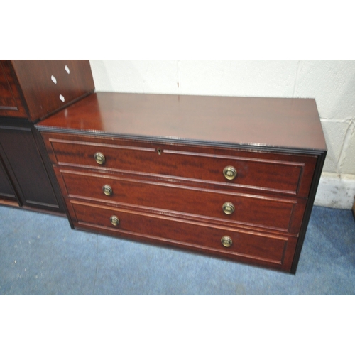 1213 - A MODERN MAHOGANY EFFECT FREE STANDING LADDERAX SYSTEM, comprising a three drawer section, width 90c... 