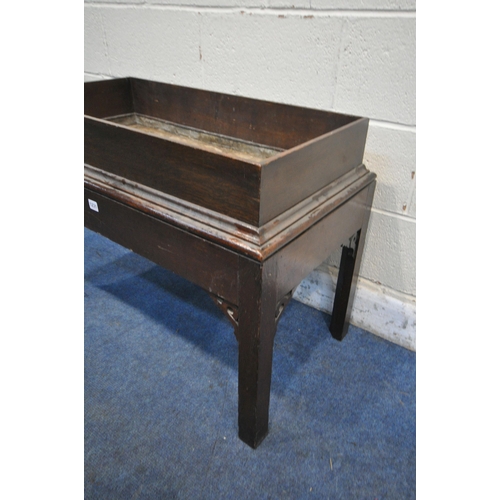 1231 - A GEORGIAN AND LATER OAK PLANTER ON STAND, with a galvanized liner, width 89cm x depth 48cm x height... 