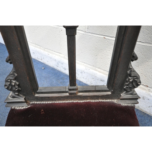 1232 - A 19TH CENTURY OAK CHURCH PRAYER KNEELER, with burgundy upholstered elbow rest and kneeling platform... 