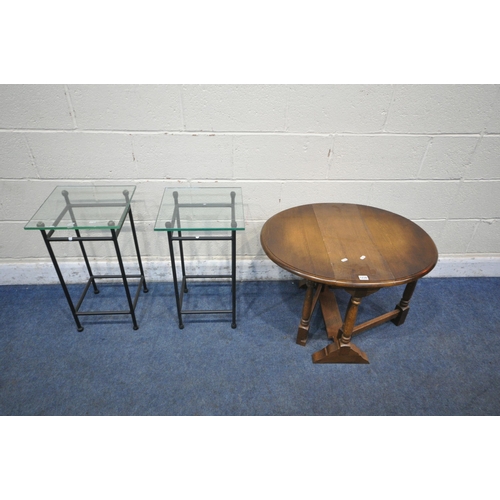 1238 - A SMALL 20TH CENTURY OAK DROP LEAF TABLE, open width 75cm x closed width 27cm x depth 62cm x height ... 