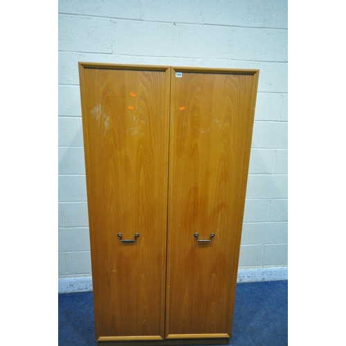 1243 - A MID CENTURY TEAK G PLAN DOUBLE DOOR WARDROBE, width 90cm x depth 59cm x height 179cm (condition re... 