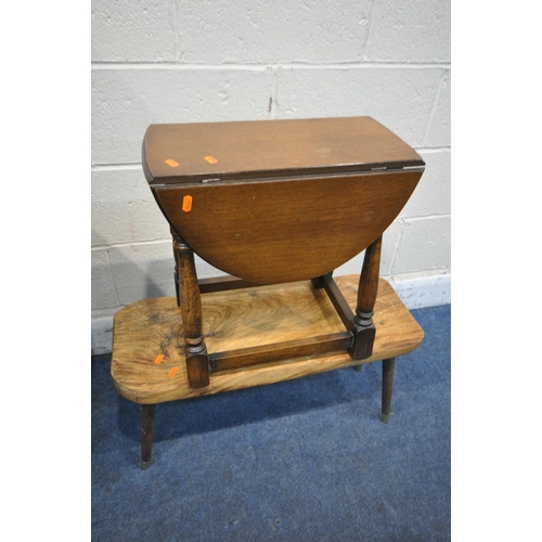 1247 - A 20TH CENTURY OAK OVAL BARLEY TWIST GATE LEG TABLE, open width 106cm x closed width 39cm x depth 77... 