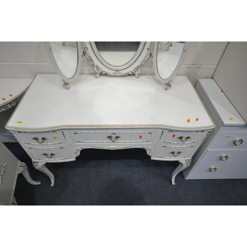 1258 - A SELECTION OF WHITE BEDROOM FURNITURE, to include a dressing table, fitted with an arrangement of f... 