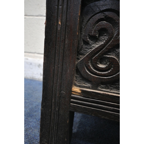 1271 - A GEORGIAN AND LATER LOW BLANKET CHEST, with a removable lid and carved panels to all sides, width 1... 