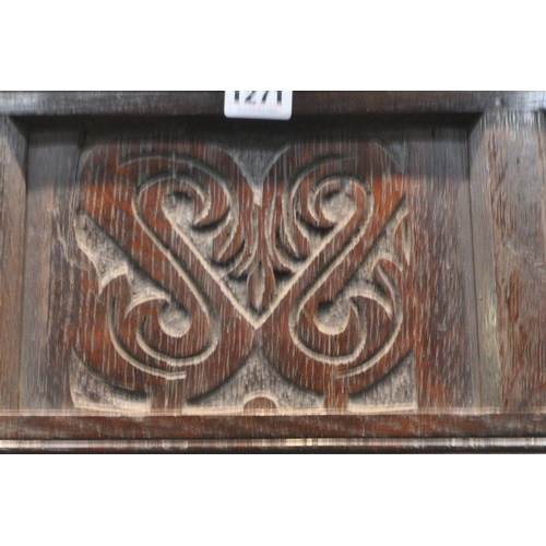 1271 - A GEORGIAN AND LATER LOW BLANKET CHEST, with a removable lid and carved panels to all sides, width 1... 