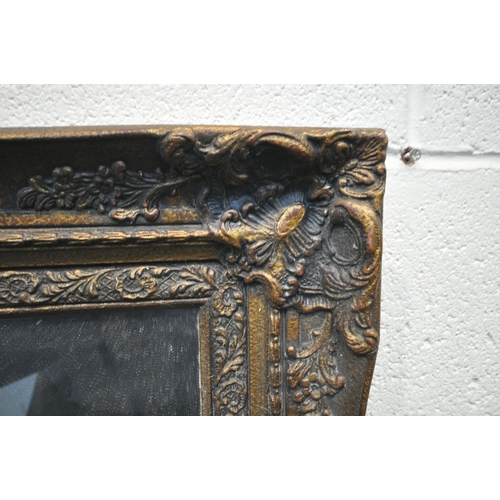 1276 - A LARGE RECTANGULAR GILT FRAME BEVELLED EDGE WALL MIRROR, with filiate detail, 122cm x 97cm (conditi... 