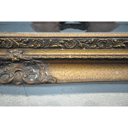 1276 - A LARGE RECTANGULAR GILT FRAME BEVELLED EDGE WALL MIRROR, with filiate detail, 122cm x 97cm (conditi... 