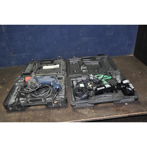 1059 - AN AEG SBE630RX 240V DRILL in case and a Hitachi DV18CL2 cordless drill with case, two batteries and... 