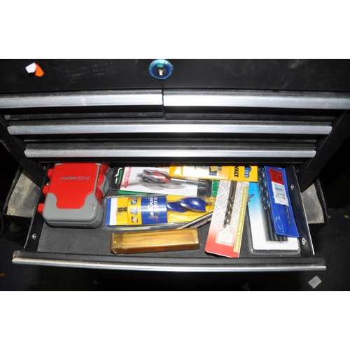 1084 - A TACTIX DOUBLE STACKING MECHANICS TOOLBOXES with two keys containing tools including drill bits, mo... 