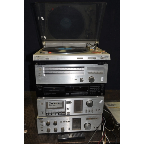 1116 - A VINTAGE SONY COMPONENT HI FI  including a PS-333 turntable (working but requires new stylus, a TA-... 