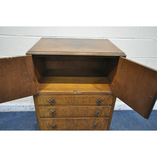 1280 - A 20TH CENTURY WALNUT TALLBOY, with double cupboard doors, above three graduated drawers, on cabriol... 