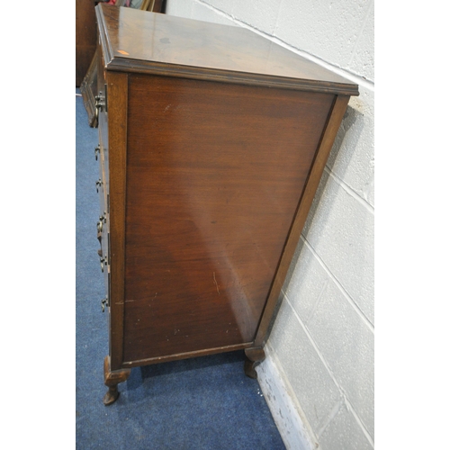 1280 - A 20TH CENTURY WALNUT TALLBOY, with double cupboard doors, above three graduated drawers, on cabriol... 