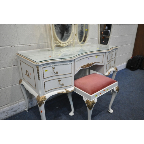 1281 - A SELECTION OF WHITE BEDROOM FURNITURE, to include a dressing table, fitted with five drawers, on ca... 