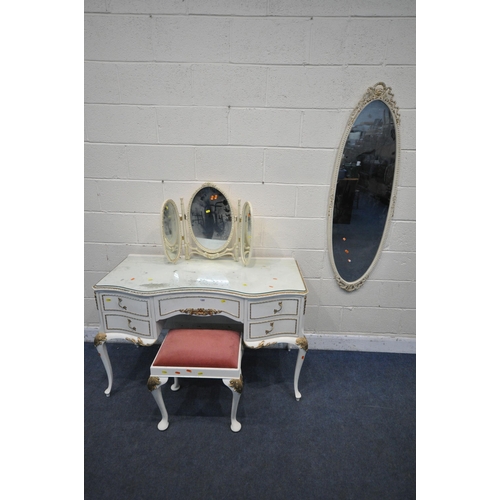 1281 - A SELECTION OF WHITE BEDROOM FURNITURE, to include a dressing table, fitted with five drawers, on ca... 