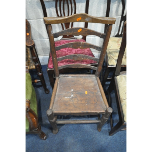 1288 - A LARGE VARIETY OF PERIOD CHAIRS, to include a Victorian style armchair, with green button back upho... 