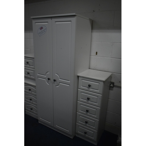 1305 - A MODERN WHITE BEDROOM SUITE, comprising a double door wardrobe, width 74cm x depth 54cm x height 18... 