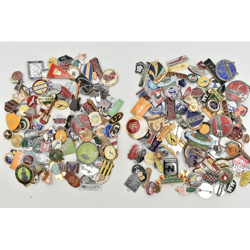 109 - TWO BAGS OF ASSORTED PIN BADGES, to include badges for sporting, school, music, services, clubs etc ... 